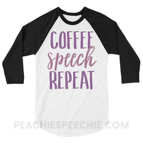 Coffee Speech Repeat Baseball Tee - White/Black / XS - T-Shirts & Tops peachiespeechie.com