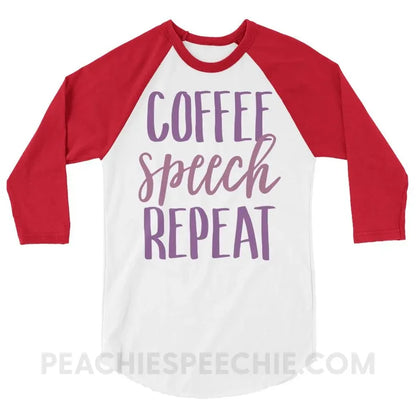 Coffee Speech Repeat Baseball Tee - White/Red / XS - T-Shirts & Tops peachiespeechie.com