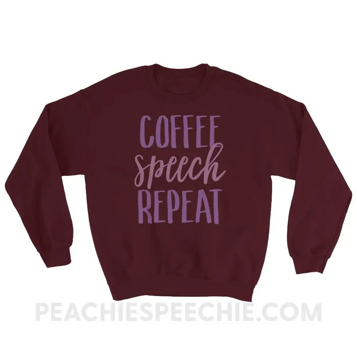 Coffee Speech Repeat Classic Sweatshirt - Maroon / S - Hoodies & Sweatshirts peachiespeechie.com