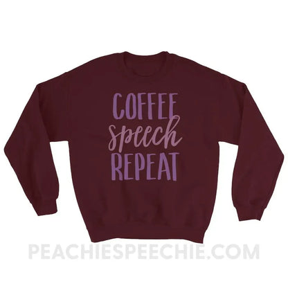 Coffee Speech Repeat Classic Sweatshirt - Maroon / S - Hoodies & Sweatshirts peachiespeechie.com