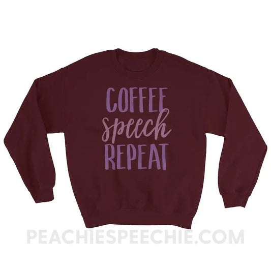 Coffee Speech Repeat Classic Sweatshirt - Maroon / S - Hoodies & Sweatshirts peachiespeechie.com