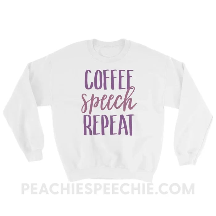Coffee Speech Repeat Classic Sweatshirt - White / S - Hoodies & Sweatshirts peachiespeechie.com