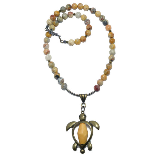 Crazy Lace Agate turtle necklace