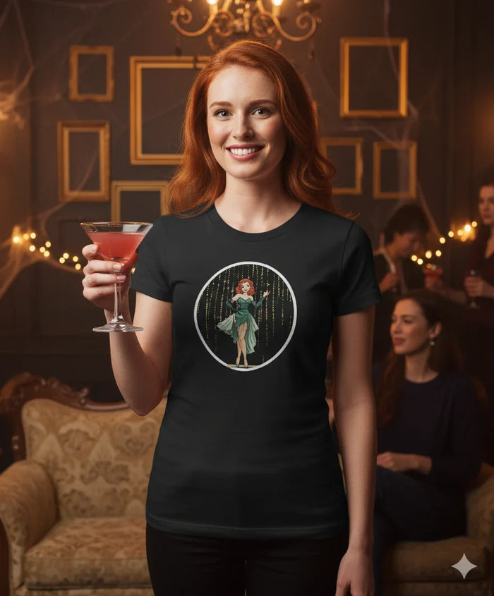 Crimson Enchantress: Bewitching Pinup Halloween Tee