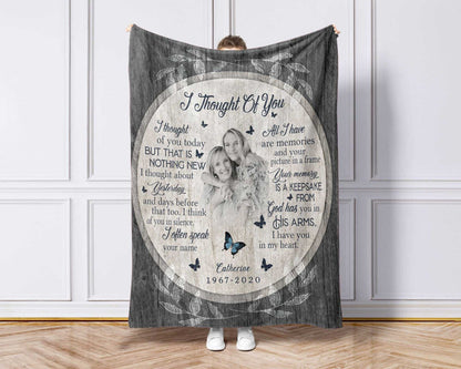 Custom Memorial Throw Blanket With Pictures For Mom, I Thought Of You Sympathy Blanket