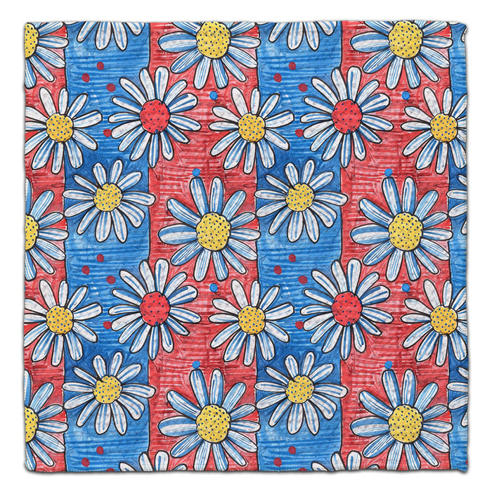 Daisies with Red & Blue Stripes Waffle Weave Washcloth