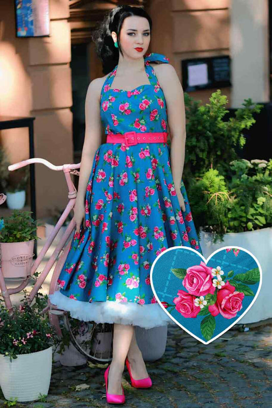 Daisy Fifties Style Rose Halter Dress