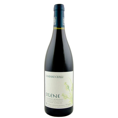 Damiano Ciolli Silene wine bottle with dark glass and cream label