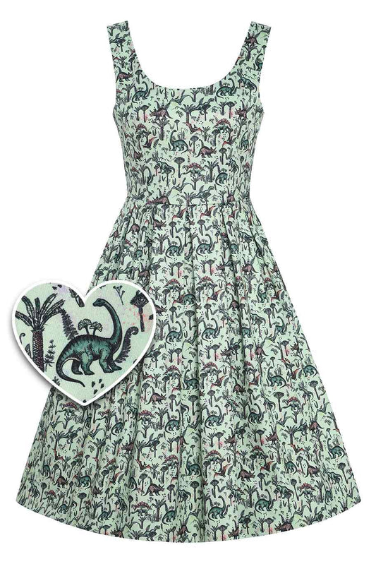 Amanda Dinosaur Green Flared Dress