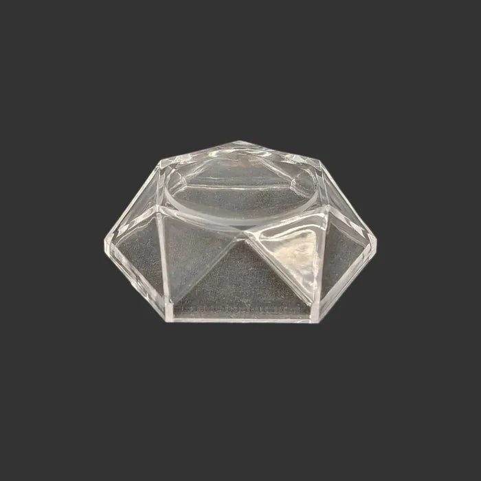 This hexagon acrylic stand is clear and glossy.