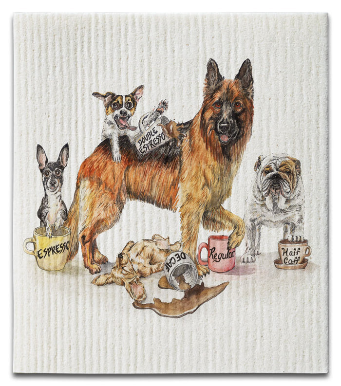 Dogs Coffee Swedish Dishcloth