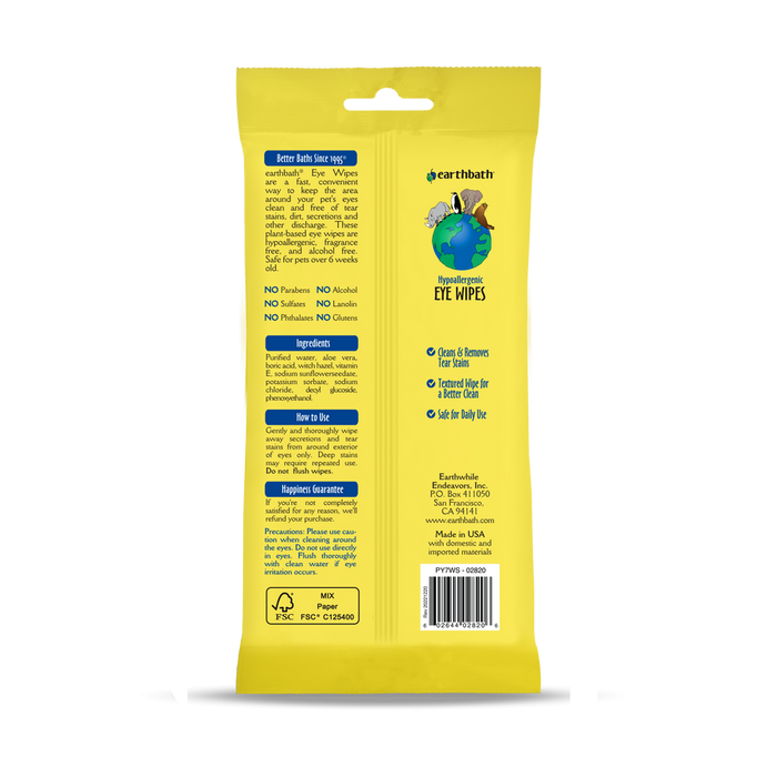 Earthbath Eye Wipes 30ct Cat & Dog