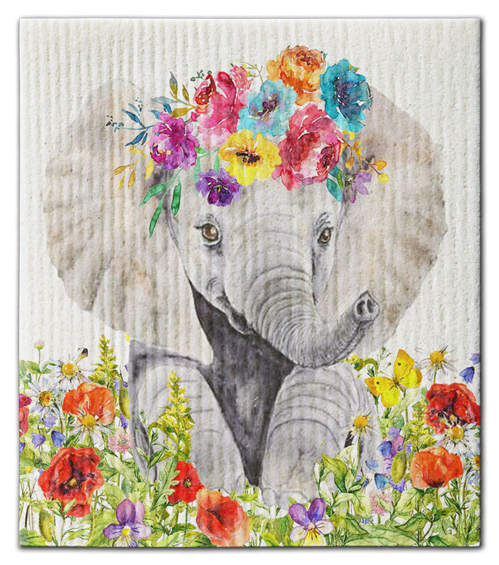 Elephant in Flower Field Swedish Dishcloth - CJ Bella Co.