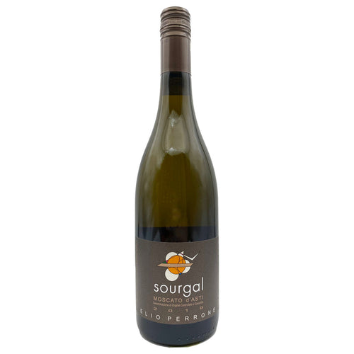 Sourgal Moscato d'Asti 2019 wine bottle with dark label and foil neck