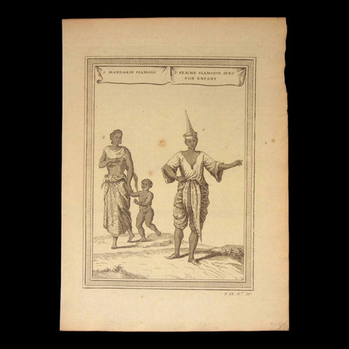 Engraving Of Siamese People in Traditional Dress