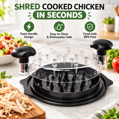 Large Capacity Meat Shredder with Visible Lid – BPA-Free Chicken Shredder Tool, Dishwasher-Safe & Anti-Slip Ergonomic Handle, Black