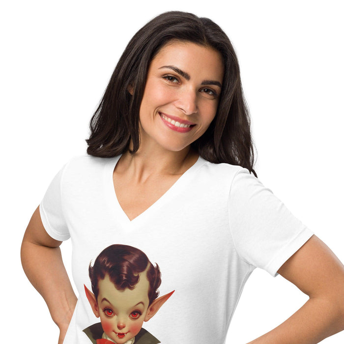 Fangs for the Fashion - Women's Relaxed V-Neck Tee - Embrace Spooky-Cute Style! - Whippie's