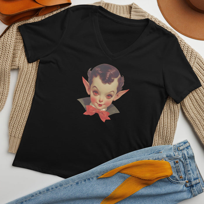 Fangs for the Fashion - Women's Relaxed V-Neck Tee - Embrace Spooky-Cute Style! - Whippie's