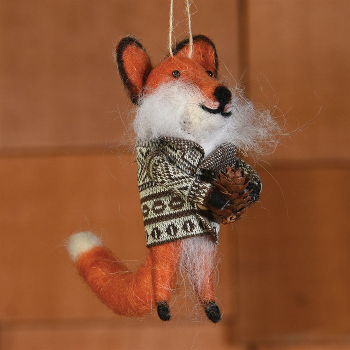 Felt Fox With Pinecone Ornament