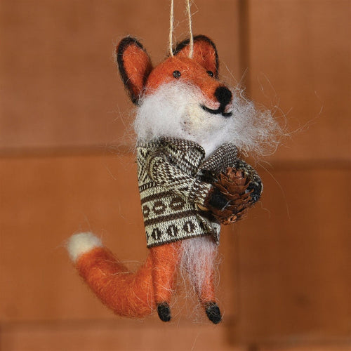 Felt Fox With Pinecone Ornament