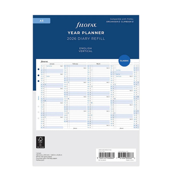 Filofax - 2026 Dated A5 Size Yearly Refills
