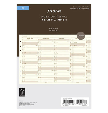 Filofax - 2026 Dated A5 Size Yearly Refills