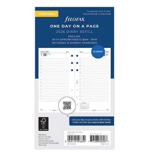 Filofax - 2026 Dated Personal Size Daily Refills