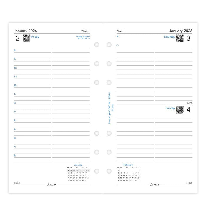 Filofax - 2026 Dated Personal Size Daily Refills