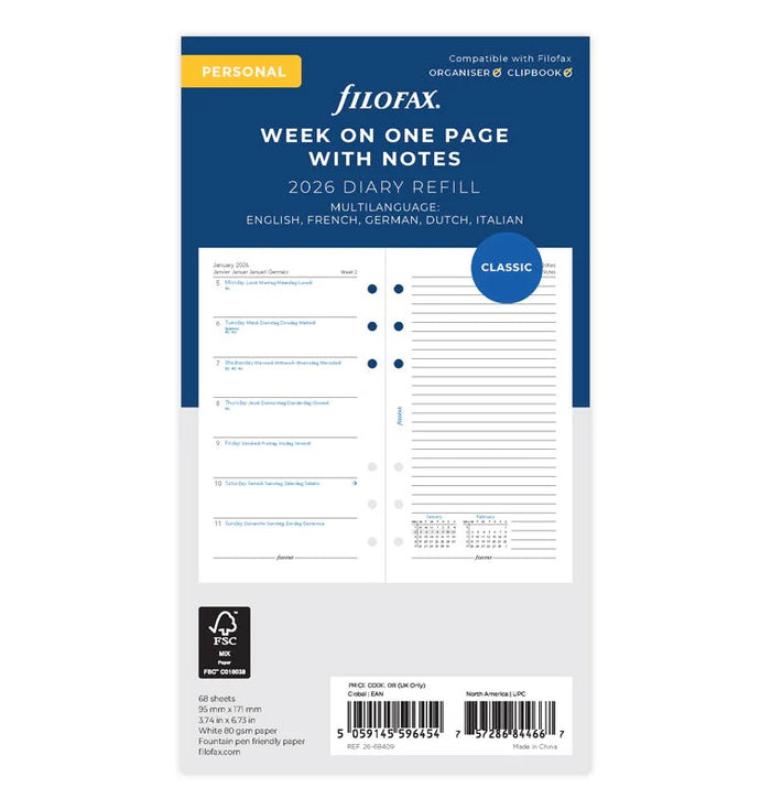 Filofax - 2026 Dated Personal Size Weekly Refills