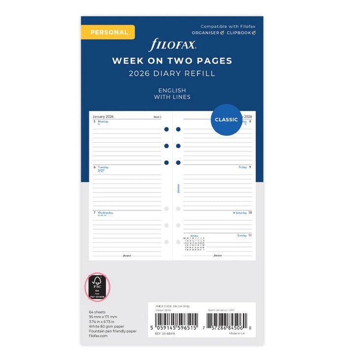 Week On Two Pages Lined Diary - English