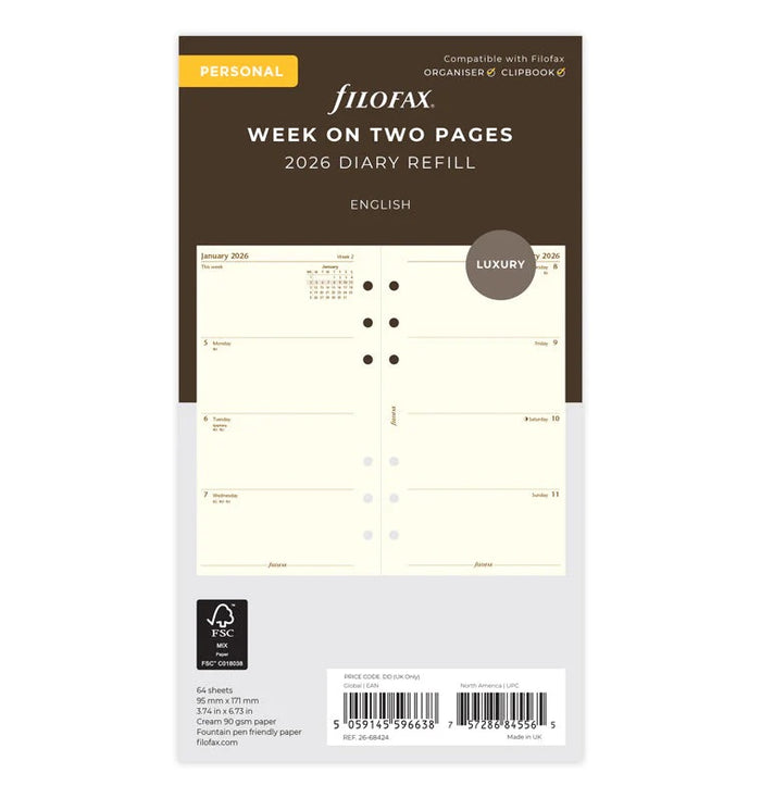 Week On Two Pages Diary - Cotton Cream - English