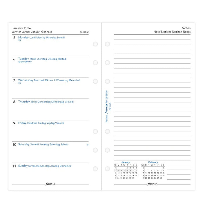 Filofax - 2026 Dated Personal Size Weekly Refills
