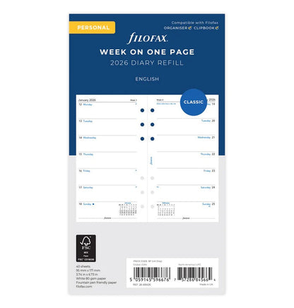 Filofax - 2026 Dated Personal Size Weekly Refills