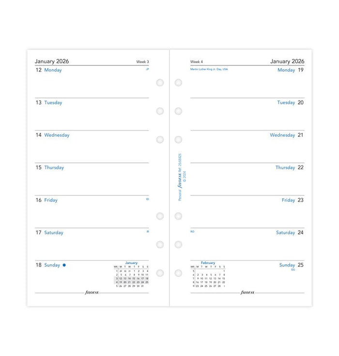Filofax - 2026 Dated Personal Size Weekly Refills