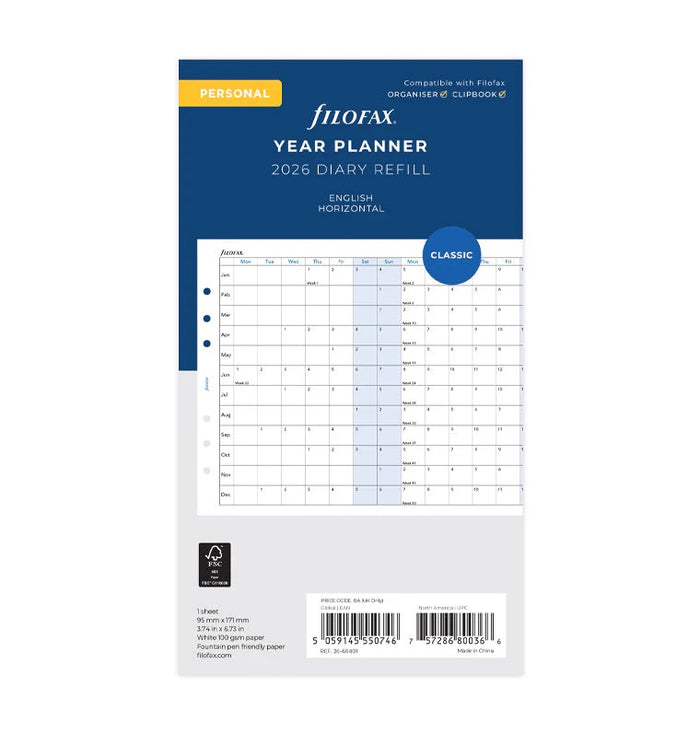Filofax - 2026 Dated Personal Size Yearly Refills