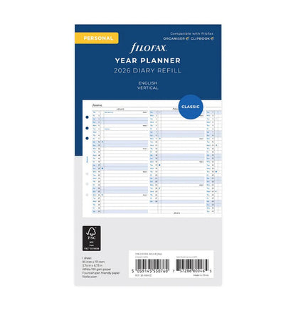 Filofax - 2026 Dated Personal Size Yearly Refills
