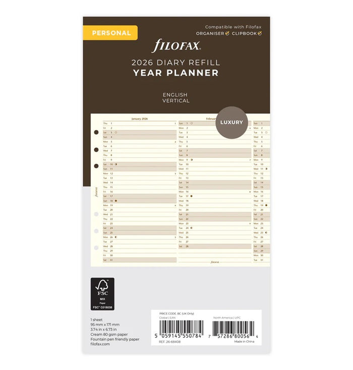 Vertical Year Planner - Cotton Cream