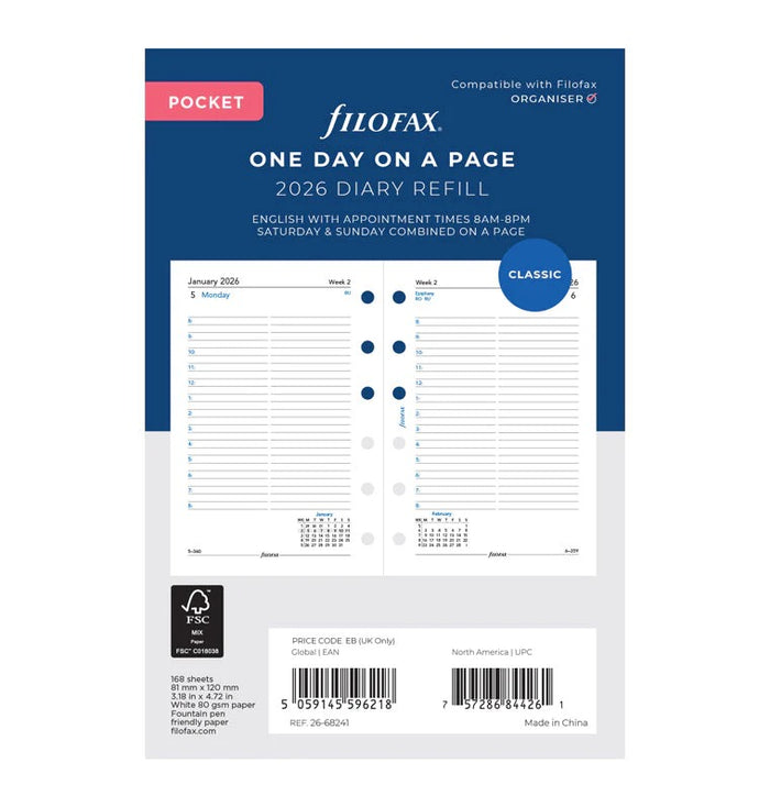 Filofax - 2026 Dated Pocket Size Daily Refills