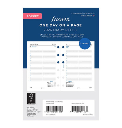 Filofax - 2026 Dated Pocket Size Daily Refills