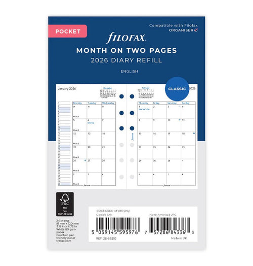 Filofax - 2026 Dated Pocket Size Monthly Refills