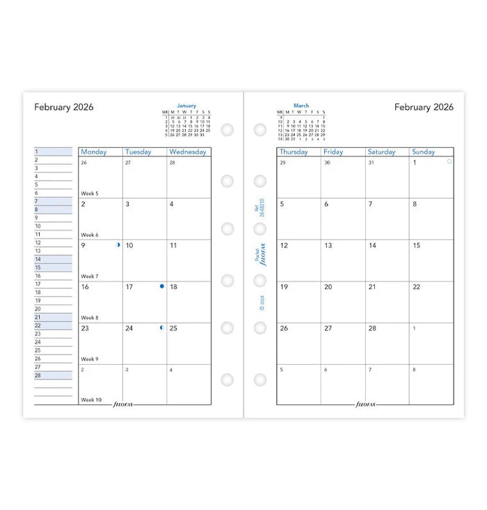 Filofax - 2026 Dated Pocket Size Monthly Refills