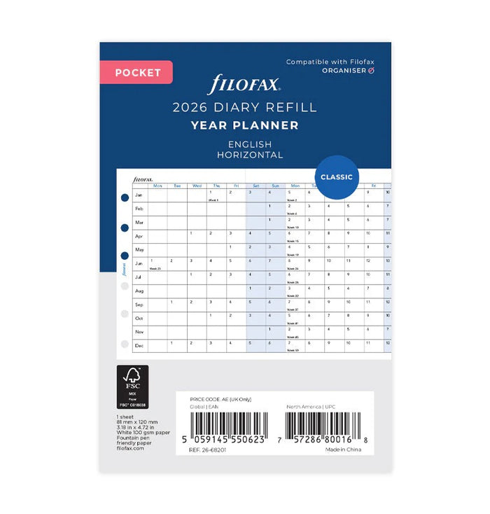 Filofax - 2026 Dated Pocket Size Yearly Refills