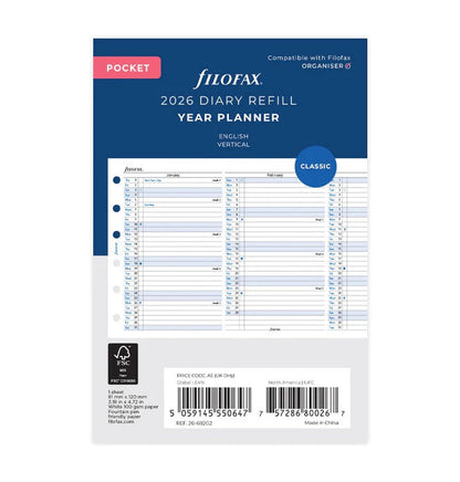 Filofax - 2026 Dated Pocket Size Yearly Refills