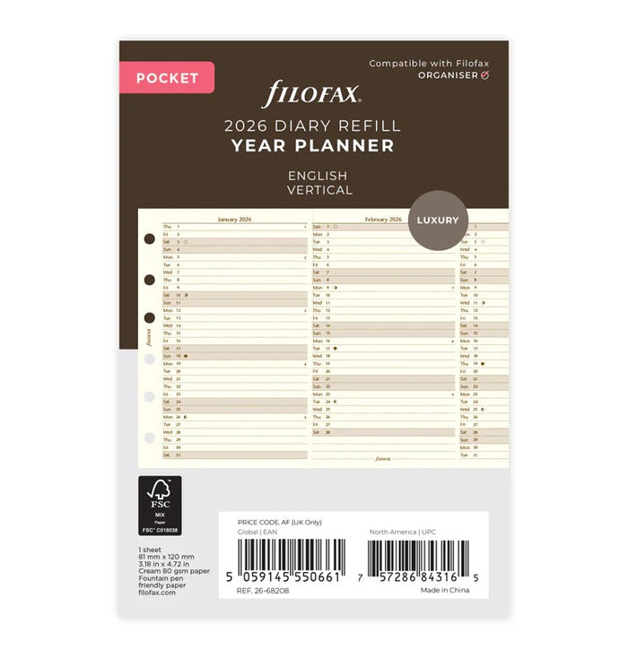 Vertical Year Planner - Cotton Cream - English