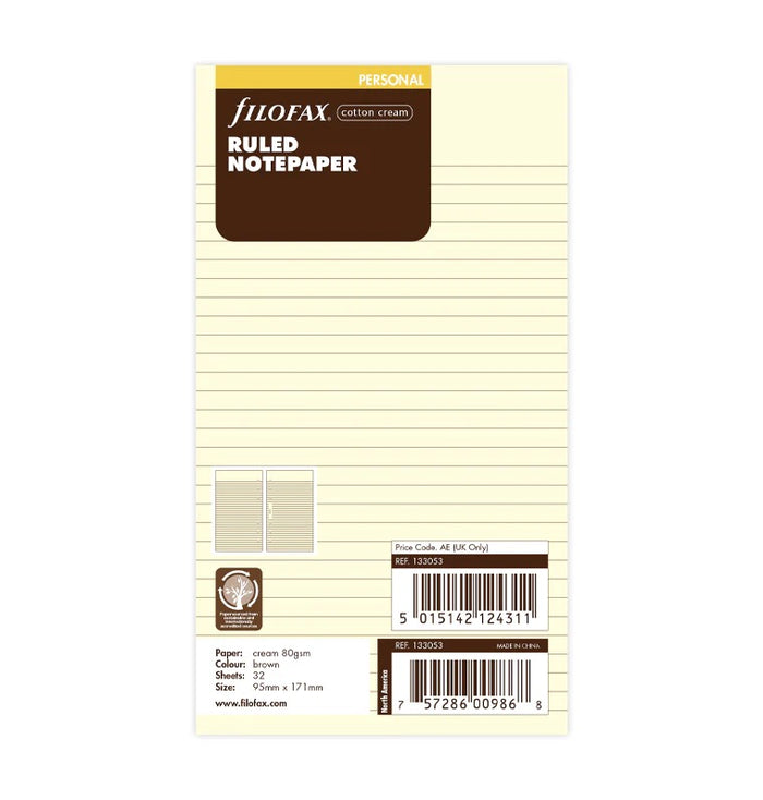 Ruled Notepaper - Cotton Cream