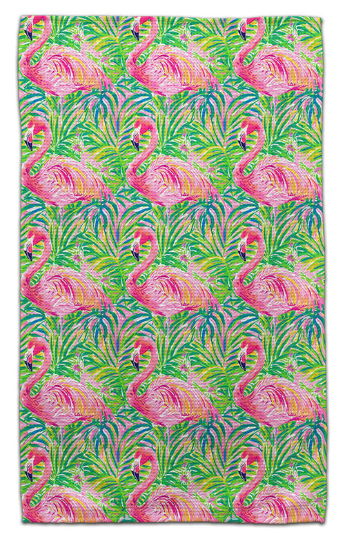Flamingos and Ferns Waffle Weave Towel - CJ Bella Co.