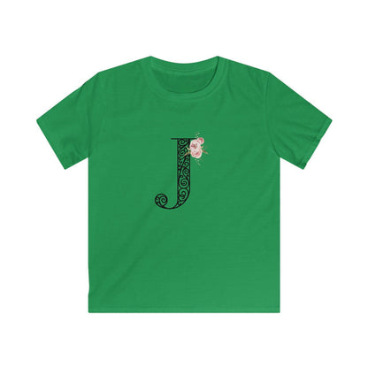 Floral Letters: Letter J - Kids Softstyle Tee - Whippie's