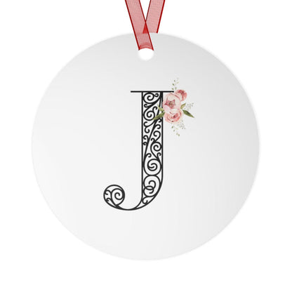 Floral Letters: Letter J - Metal Christmas Ornament - Whippie's