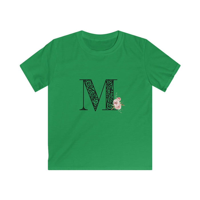 Floral Letters: Letter M - Kids Softstyle Tee - Whippie's