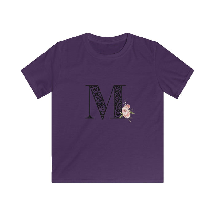 Floral Letters: Letter M - Kids Softstyle Tee - Whippie's